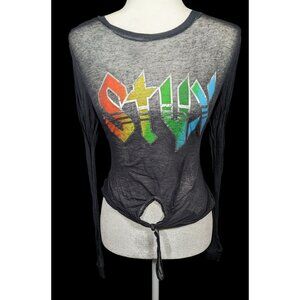 Vinyl Icons STYX Sheer Rainbow Print Tie Front Top Size Small
